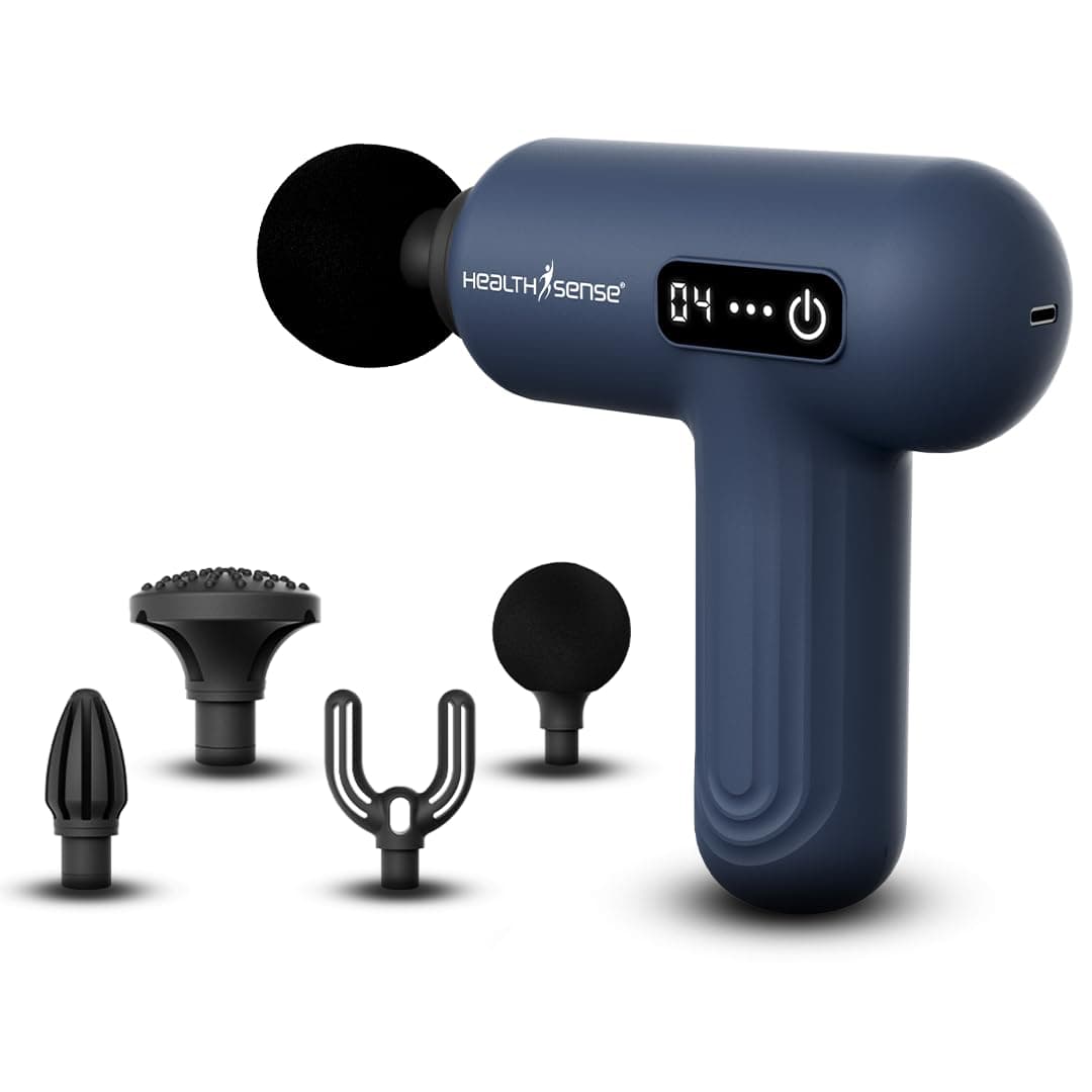 HealthSense Percussion Gun Massager machine for Full Body Pain Relief of Neck, Shoulder, Back, Arm & Foot for Men & Women | 2800 RPM Premium Deep Tissue Massage Gun with LCD Touch Screen | 4 Removable Heads | 6 Speed Levels | High Torque Motor | Lightweight with Rubber Non-Slip Handle HM170