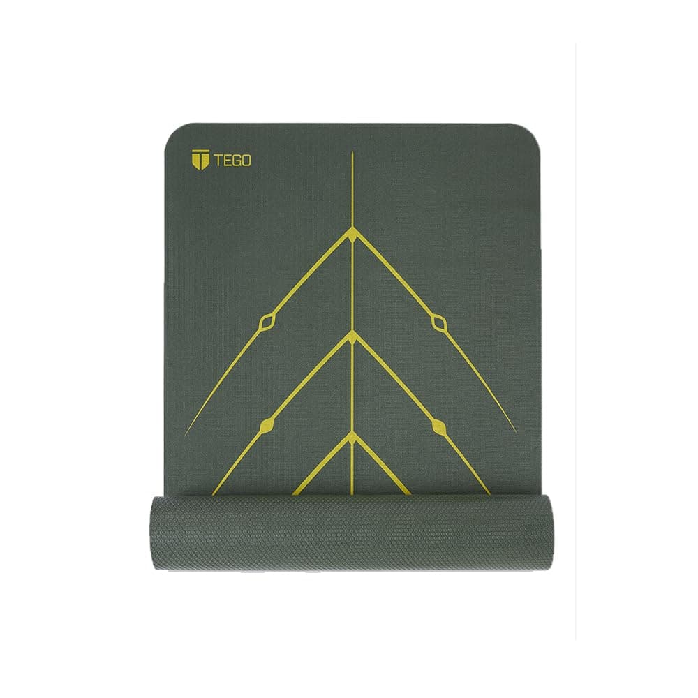 TEGO Stance Yoga Mat with GuideAlign for Posture Alignment (Olive Without Bag) | Reversible Design with Dual Texture Grip | 5mm Thick | Antimicrobial, Non-Slip, Sweat-Resistant | 6ft x 2ft | Yoga & Fitness Mat | Shoe-friendly Workout Mat