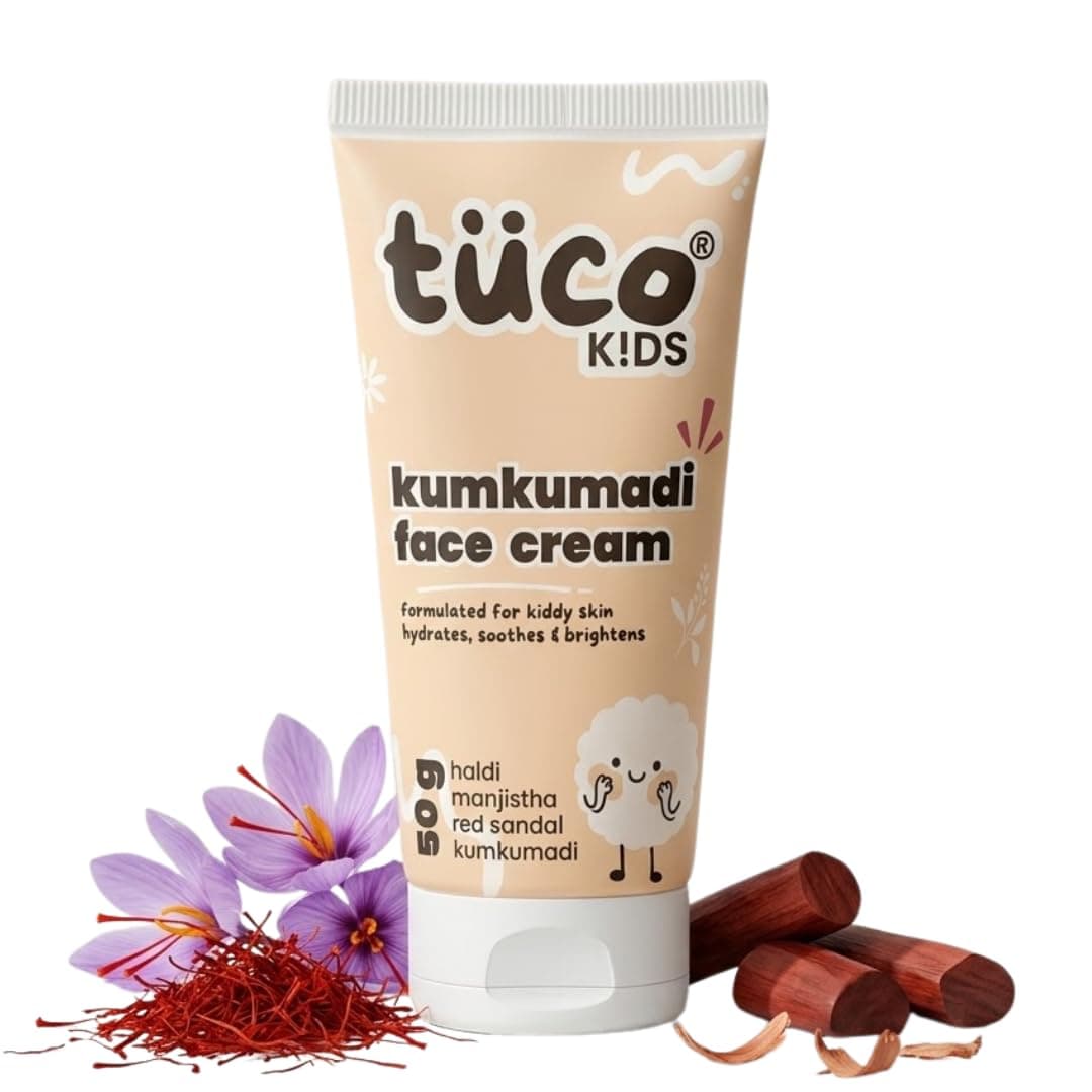 Tuco® Kids Kumkumadi Face Cream | Lightweight, Non Greasy & Fast Absorbing | Infused with Kumkumadi, Red Sandal Majistha & Turmeric | Fights Tan, Brighten Skin & Reduce Dull Spots | SLS & Paraben Free | Safe for Baby-50gm