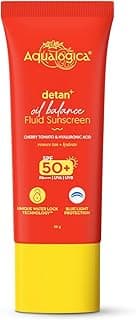 Aqualogica Detan+ Oil Balance Fluid Sunscreen for Oily Skin - 50 g | Water-like Fluid Texture | SPF 50+ PA++++ UVA & UVB Protection | Reduces Tan | Oil Free | Balances Excess oil | Non Greasy | No White Cast | For Men & Women