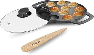 Lifelong Cast Iron Paniyaram Pan with Glass Lid |12 Pits|2.38kg Pan |Pre-Seasoned Appam Pan,Unniyappam Chatty,Large Non-Toxic Cookware,Non-Stick & Teflon Free,Durable for Easy Cooking &Cleaning,Black|Induction and Gas Stove Compatible