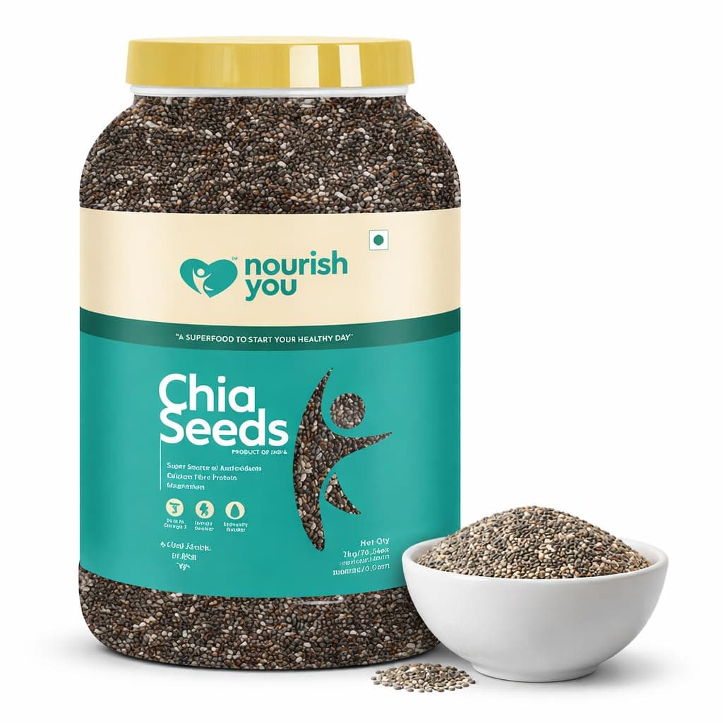 Nourish You Raw & Whole Chia Seeds 2kg Value Pack Jar | 20.4g Protein & 37.5g Dietary fibre Per 100g| Dirt & Stone free | Naturally Gluten Free | Source of Calcium, Antioxidant | Rich with Omega 3 & Zinc | Premium superfoods | Supports Weight Management |