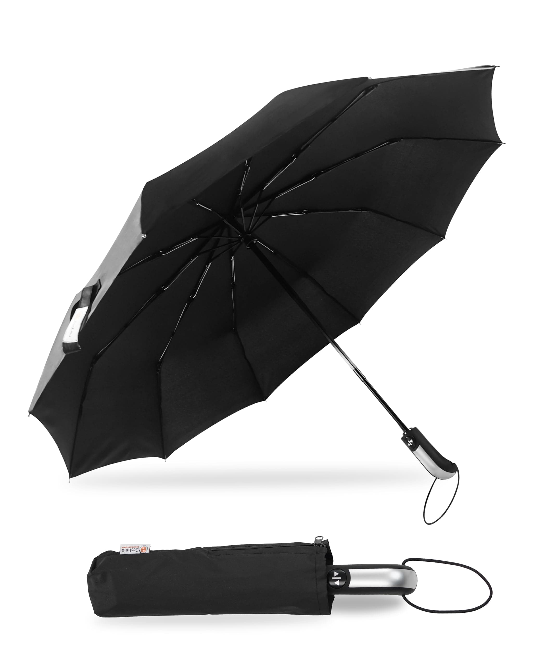 Destinio Umbrella for Man - Large Size, Fully Automatic, Windproof Fibreglass Ribs, UPF 50+ Sun Protection, Premium 210T Pongee, Foldable Umbrella for Rain with Travel Cover for Men and Women - 3 fold Compact Easy to Carry (Auto open auto close)