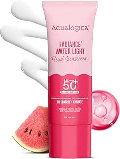 Aqualogica Radiance+ Water Light Fluid Sunscreen - 25g | SPF 50+ PA++++ | In-Vivo Tested | New-age Filters | Ultra-Light Fluid Texture | For Bright & Radiant Skin | Fragrance-Free & No White Cast | 2% Nia-Hyaluron Complex | Broad Spectrum UVA/B & Blue Light Protection | Lightweight | Travel Friendly | For Men & Women | Trial Pack | Convenient for Use