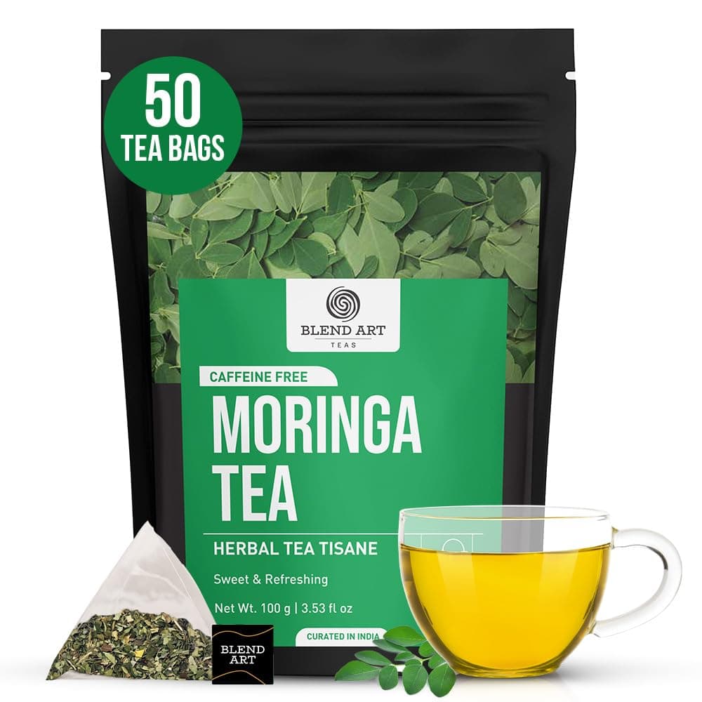Blendart, Moringa Tea Bags (50 Count) Non-GMO, Antioxidant Caffeine Free, Sugar Free Ingredients- Pure & Natural Moringa Leaves | Sweet and Light Leaf Herbal Tea Bags Organic Moringa Herbal Tea | Natural Wellness Tea | Loose Leaf Taste | For Women & Men Daily Use
