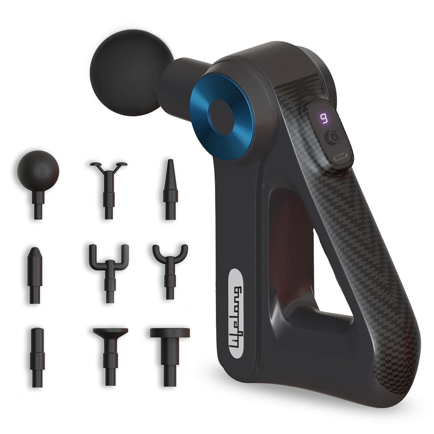 Lifelong Gun Massager for Pain Relief with 9 Massage Heads Massage Gun Machine for Full Body - Gun Massager Rechargeable with 9 Speed Levels & Easy-Grip Handle for Muscle Massage of Back, Neck, Shoulder, Hand, Foot & Leg