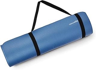 Amazon Basics NBR Yoga & Exercise Mat with Carrying Strap | 8 mm Thick Cushioned Support | Non-Slip Textured Surface | Lightweight & Durable Foam Rubber Material | Floor Protection | Ideal for Yoga, Pilates & Home Workouts | 183 x 61 cm | Blue