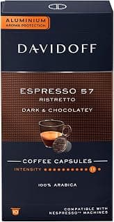 Davidoff Espresso 57 Ristretto Coffee 10 Capsules 55g Box By Cougar | 100% Arabica Dark & Chocolatey Taste | Aluminium Aroma Protection Capsules | Intensity 11 | Compatible with Davidoff® Machines | Premium Imported Coffee Pods - (Imported-SWZ)