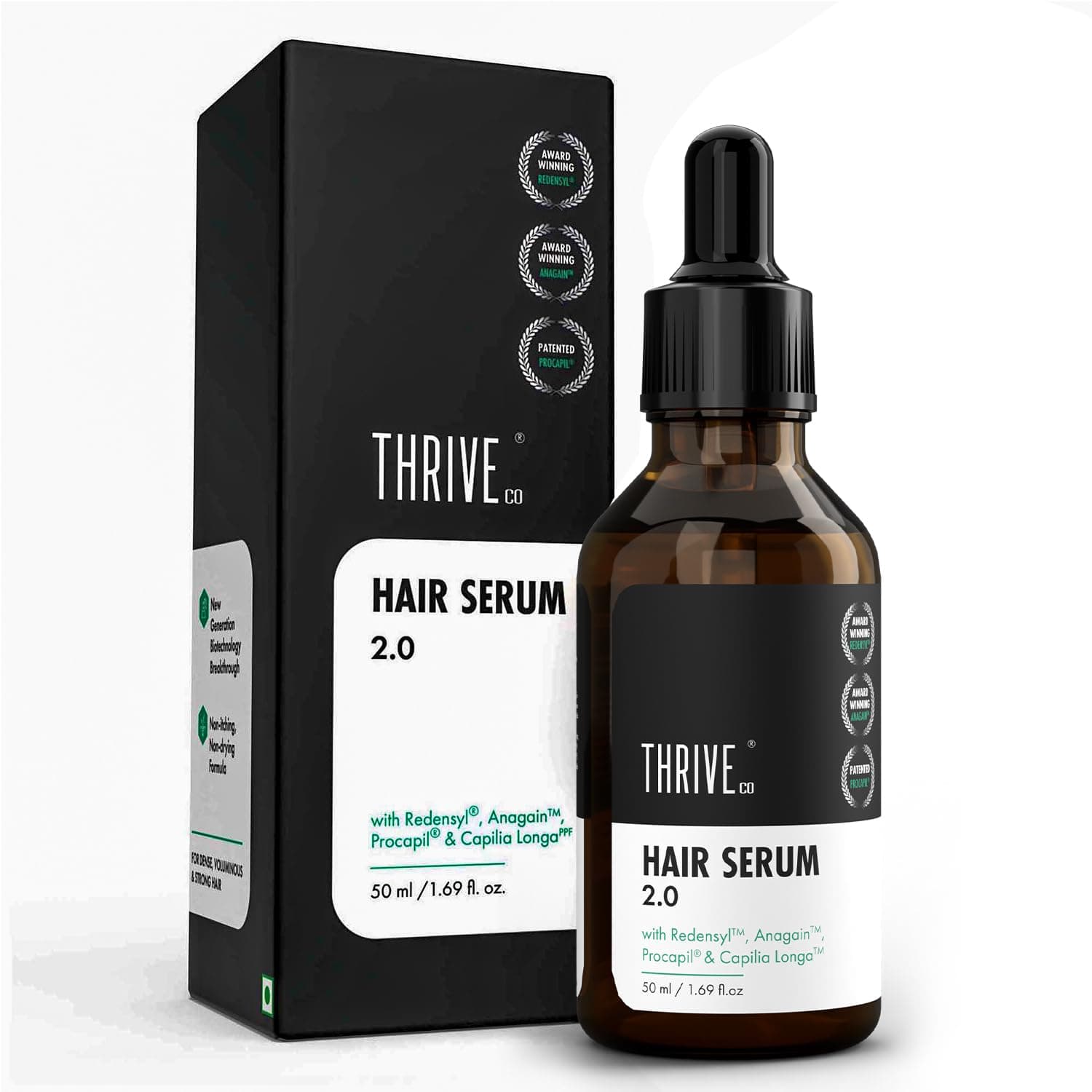ThriveCo Hair Growth Serum For Scalp, 50ml |Advanced Patent Filed Clinically Proven Scalp Treatment for Hair Fall Control & Regrowth | British Medical Publication | Redensyl, Anagain, Regendil®, Rosemary Oil | Lightweight, Non-Sticky Solution | Men & Women