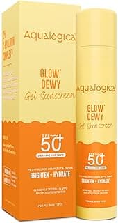 Aqualogica Glow+ Dewy Gel Sunscreen - 50 g | SPF 50+ PA++++ | In-Vivo Tested | New-age Filters | 12-Hour* Sun Protection | Tan Protection | For Bright & Hydrated Skin | Fragrance-Free & No White Cast | C-Hyaluron Complex™ & Papaya | Broad Spectrum UVA/B & Blue Light Protection | Lightweight | For Men & Women