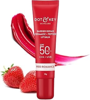 DOT & KEY Ceramide & Peptide Barrier Repair Lip Balm SPF 50, PA+++ | Red Romance | UVA/UVB Protection | Soft Tinted Moisturizer | Boosts Collagen & Instantly Plumps | Prevents Pigmentation | Lip Balm for Women | 10gm
