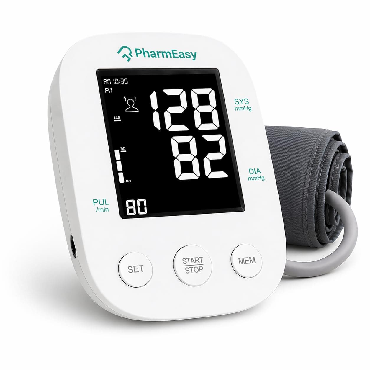 PharmEasy Digital Blood Pressure Monitor | Automatic BP Machine for Home & Clinic Use | Stores 90 Readings for 2 Users | USB Powered | Single Touch Operation | Irregular Heartbeat Indicator | Hypertension Indicator.