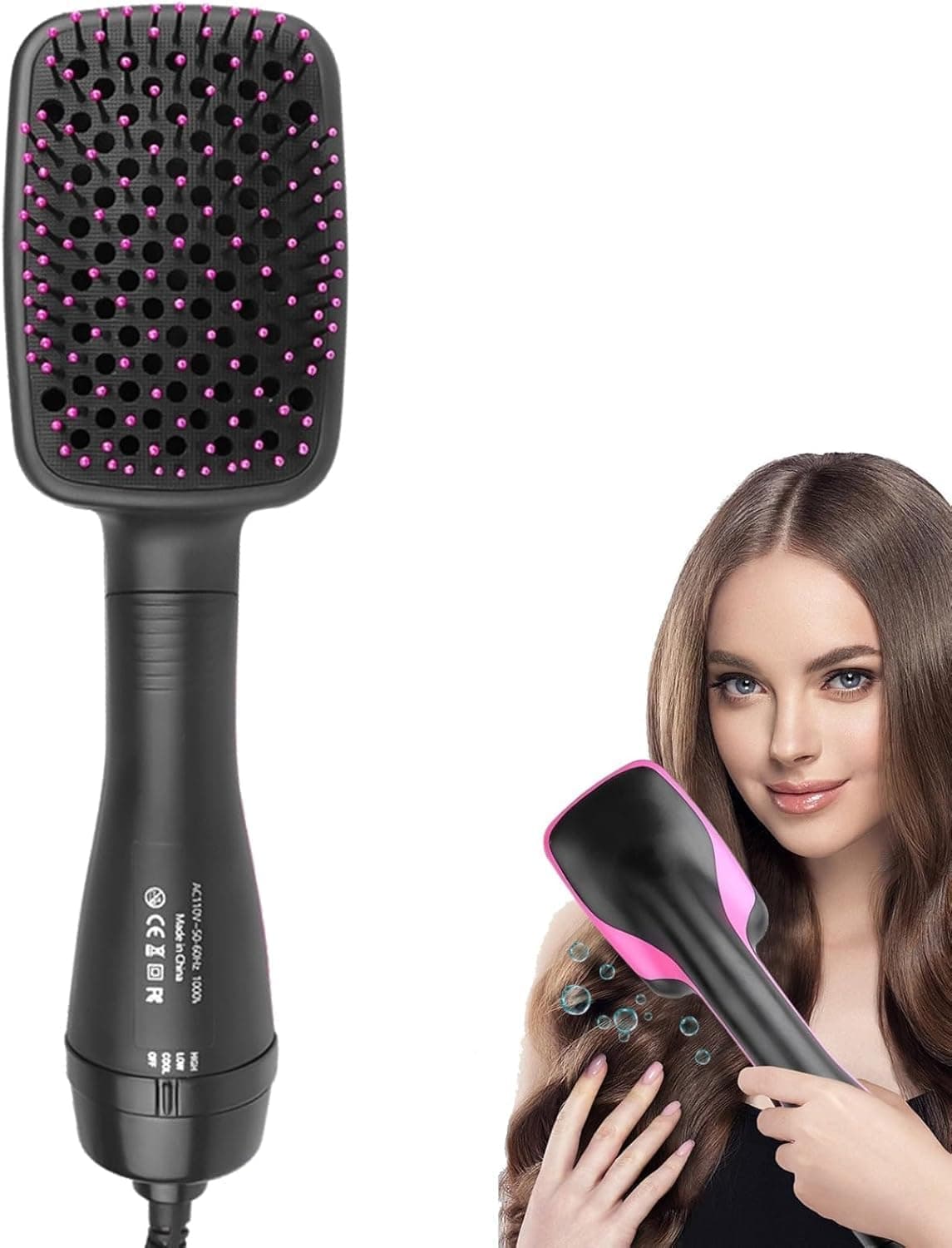 One Step Hair Dryer and Volumizer | 3 in 1 Hot Air Brush | Hair Straightening Brush | Salon Negative Ion One Step Styler | Keratin Bristles | All-in-One Styler- Straighten, Curl, Dry & Volumize | 1000 WATTS |(black)