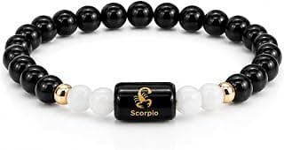 New Age Crystal Scorpio Zodiac Bracelet for Men & Women | Vrishchik Rashi Bracelet with Black Obsidian & White Quartz Beads | Astrology Birth Sign Bracelet for Strength, Focus, Protection & Positive Energy | Unisex Stretch Bracelet