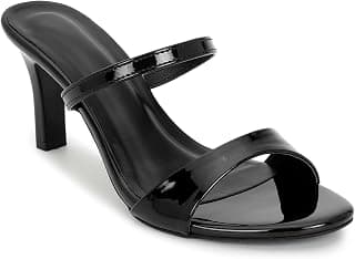 LYDC LONDON Women’s Black Patent Mule Heels Sandals | Ultra-Comfort Formal Heel for Office, Workwear, Parties & Daily Fashion | Lightweight All-Day Wear Heel for Women | women Sandals | Sandals for woman | Comfort Kitten Sandals