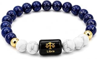 New Age Crystal Libra Zodiac Bracelet for Men & Women | Tula Rashi Crystal Bracelet with Lapis Lazuli & Howlite Beads | Astrology Birth Sign Bracelet for Balance, Harmony, Confidence & Positive Energy | Unisex Stretch Bracelet