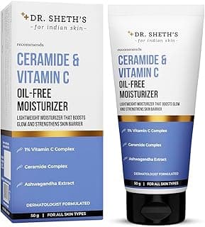 Dr. Sheth's Ceramide & Vitamin C Oil-Free Moisturizer | With 1% Vitamin C Complex, Ceramide & Ashwagandha | Lightweight Moisturizer to Hydrate & Brighten Skin | For Oily, Combination & Acne-Prone Skin | For Women & Men | 50 g