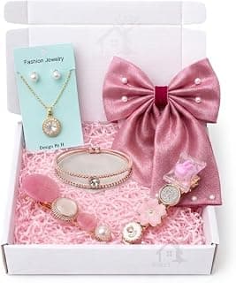 ANKRI Hair Accessories Set, Hair Bow, Jewellery Set, Bow, Necklace Earrings Combo, Flower Hair Pins, Bracelet, Gift Box for Women & Girls, Premium Girls Gift Hamper, Random Designs as per Latest Trend 5 Pcs (5Pc Gift Set)