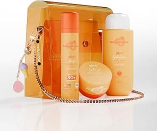 Aqualogica Glow+ Born to Glow | With Sling Bag & Charms | For fresh & glowing skin | Gently Cleanses | 24-Hour Hydration | SPF 50+ PA++++ | Anti-Pollution Factor | Travel-friendly | Gift Set For Women | Gifting For Birthday, Valentine's, Anniversary, Rakhi & Special Occasions | Premium Gift Pack | Pack Of 3
