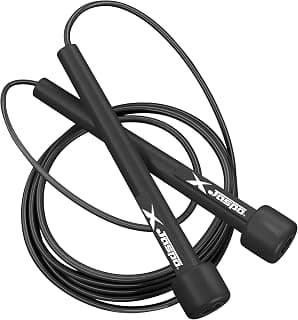 jaspo Sleek Jump Rope for Fitness | 110-Inch Adjustable PVC Speed Rope | 4.7mm Durable PVC Cable with Non-Slip Plastic Handles | Ideal for CrossFit, Cardio, Skipping, HIIT & Home Workout | Lightweight Skipping Rope for All Age Groups (Black)