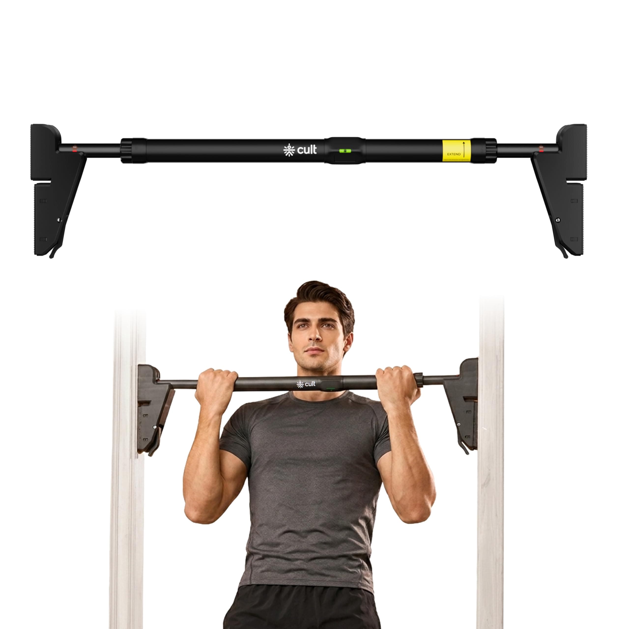 Cult Adjustable Pull-Up Bar for Home for Kids and Adults | 300 kg Weight Capacity | Heavy-Duty Steel Wall Mounted & Doorway Bar | Anti-Skid Grip Multi-Grip Pull-Up Bar for Home Workout | No-Drill Installation for Pull Ups, Chin Ups & Core Training | Size - 76 -110 cm