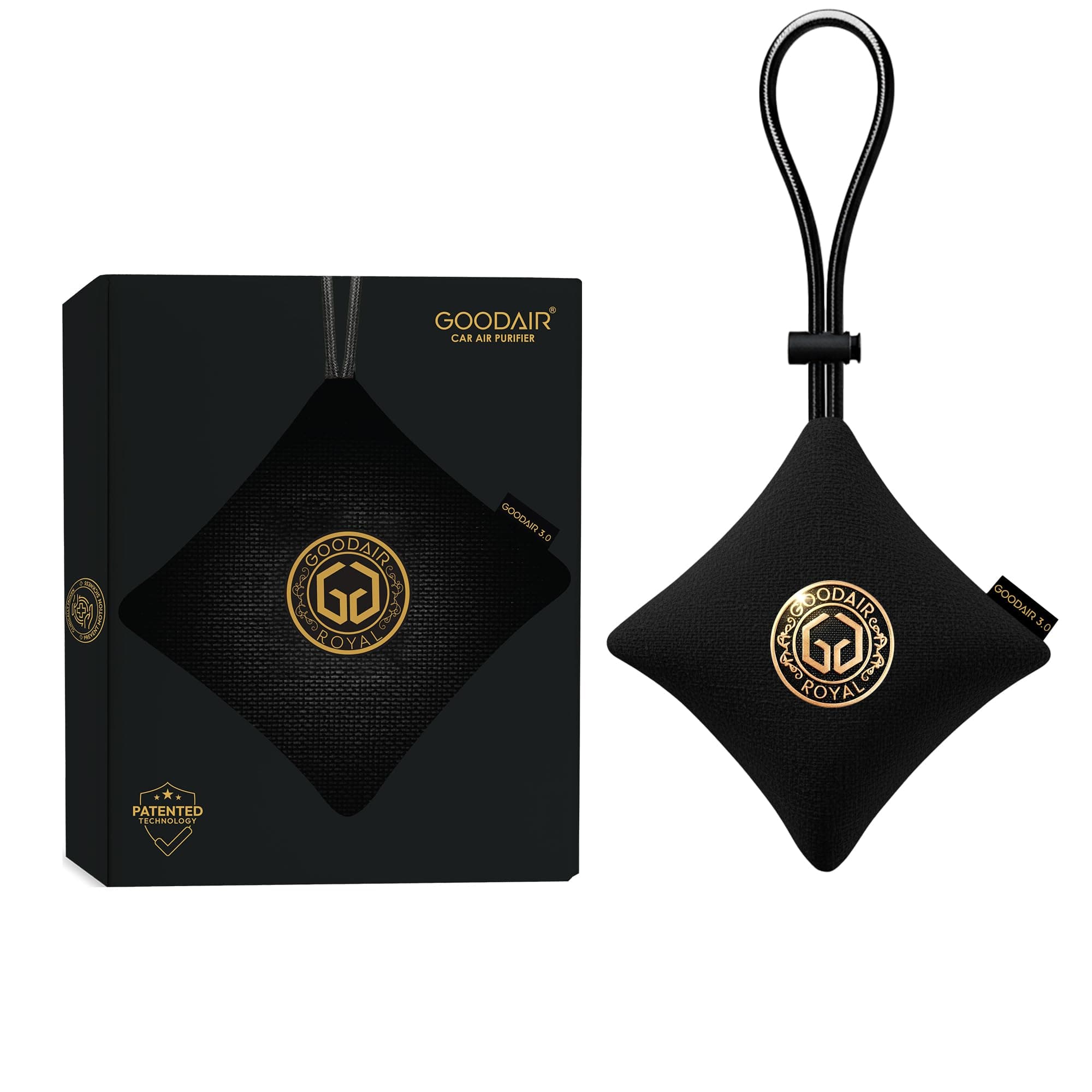 GOODAIR Royal Premium Non-Electric Car Air Purifier | Super Black | Activated Carbon Technology for 24/7 Air Protection | Certified to Absorb Toxic Gases | Elegant Handcrafted Design | 24/7 Purification, Patented Technology, Clinically Proven to Prevent Motion Sickness