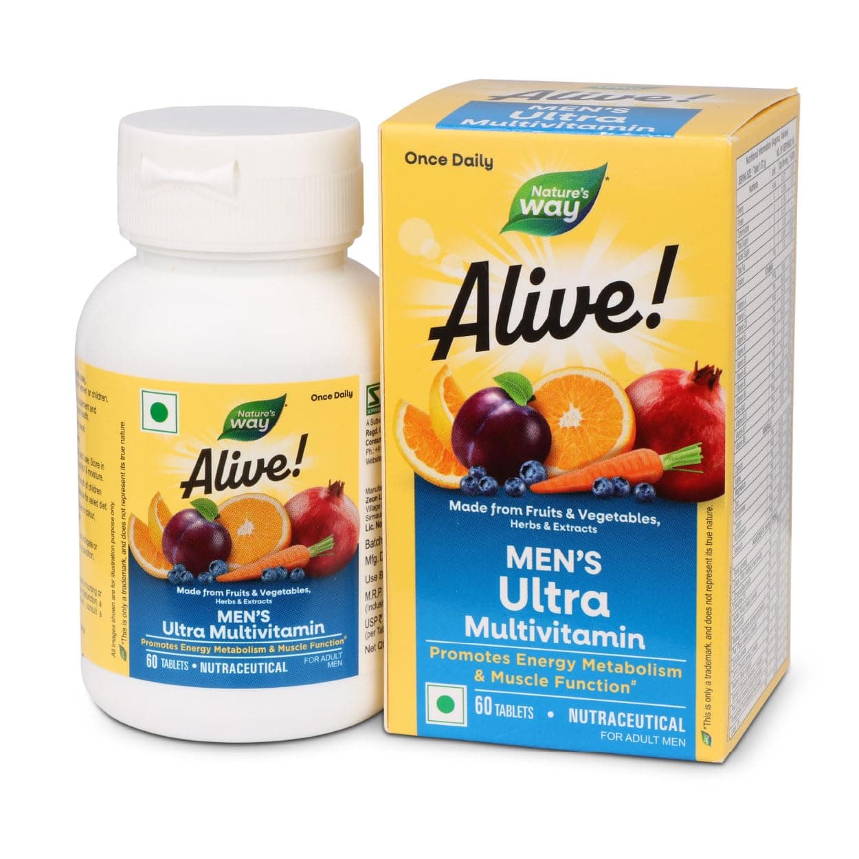 Nature’s Way Alive Men’s Ultra Multivitamin – Daily Supportive Nutrition from 32+ Fruits & Veggies | 8 Key Minerals | 17+ Vitamins | Immunity & Metabolism Support | Digestive Enzymes | 100% RDA of 17+ Vitamins & Minerals 60 Veg tablets