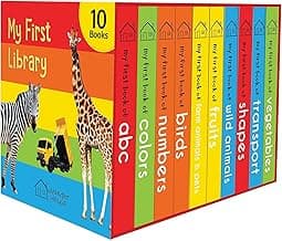My First Library: Boxset of 10 Board Books for Kids (Pack 1) | Includes ABC, Numbers, Shapes, Colors, Wild Animals, Farm Animals & Pets, Birds, Fruits, Vegetables & Transport | Early Learning Board Books for Babies, Toddlers & Preschoolers | Ages 0-3 Years