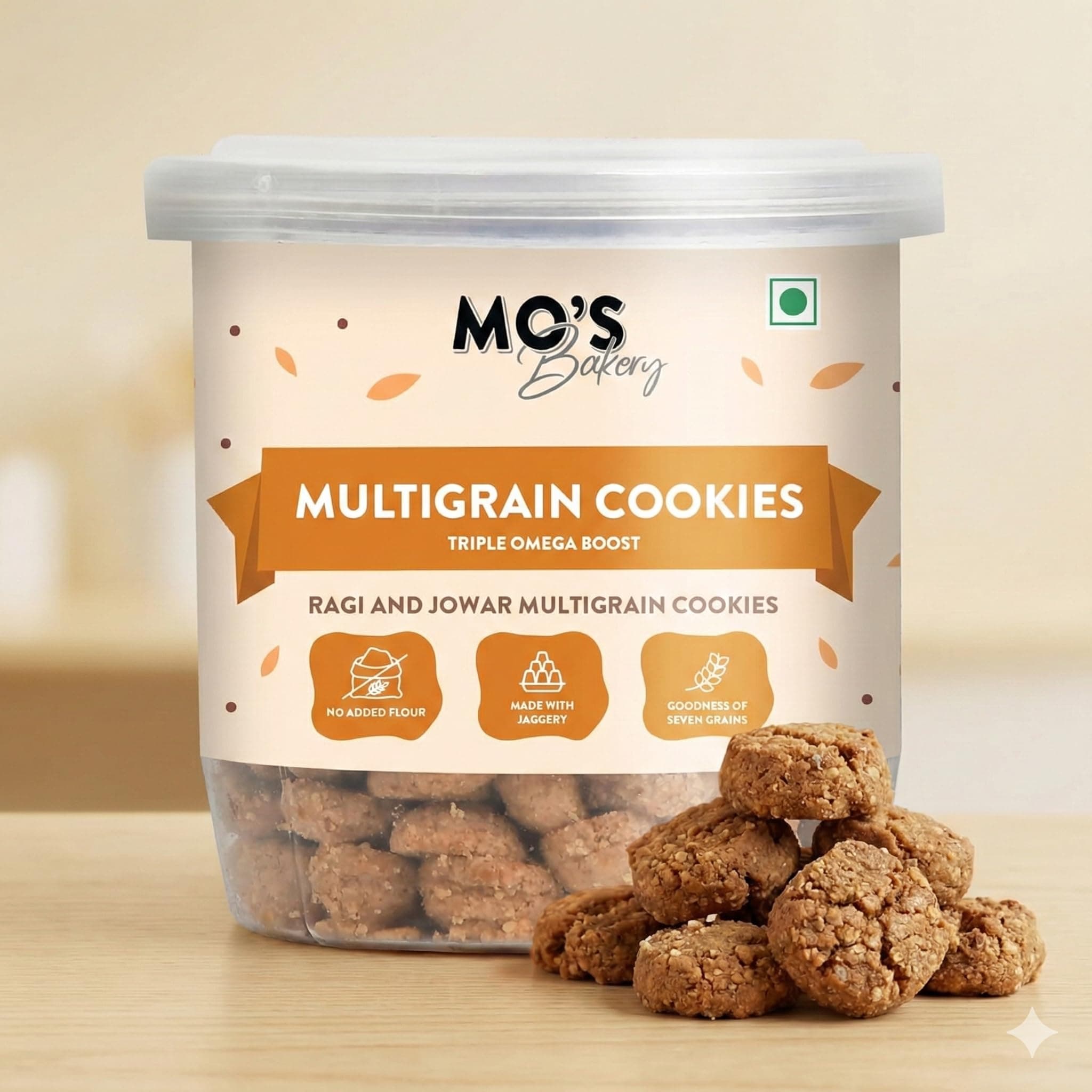 Mo’s Triple Omega Multigrain Cookies – 150g | Mini Healthy Cookies for Kids & Adults | Tea Time Snack | Omega-Rich Seeds & Whole Grains with Ragi, Oats, Barley, Amaranth & Almond | Flax, Chia, Melon, Sunflower & Pumpkin Seeds | No Refined Sugar