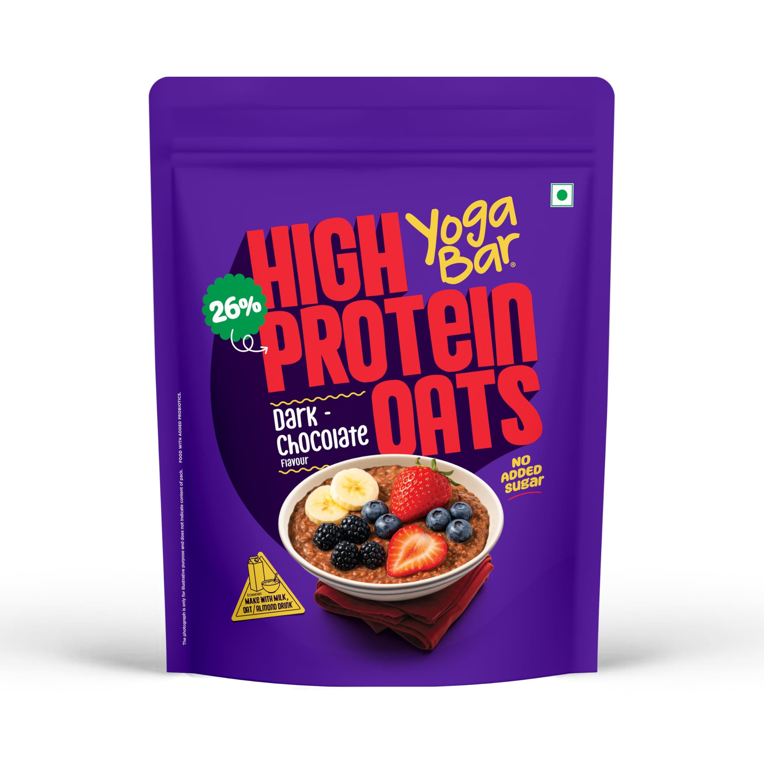 Yogabar 26g High Protein Oats 1kg , Dark Chocolate - Breakfast Cereal with Wholegrains, 26% Protein & No added sugar - Oats High Protein for Gym - Premium Protein Blend with Whey Protein Powder - with Goodness of Chia, Sunflower & Pumpkin Seeds & Probiotics for Absorption