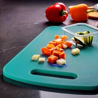 Frenchware Plastic Cutting-Chopping Board with Handle (Blue, Large) for Vegetable, Fruits, Cheese, Premium-Grade Plastic, 100% Food Safe, BPA-Free, Dishwasher Safe, Microwave Safe, Anti Bacterial | Dishwasher & Microwave Safe, BPA-Free, For Chopping Vegetable & Fruits