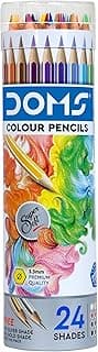 Doms 24 Shades Super Soft Color Pencils Round Tin Box | Smooth Color Application | For Blending & Experimenting Different Art Strokes | Free Gold & Silver Color Pencil Inside | Non-Toxic & Safe For Childrens | Pack of 1