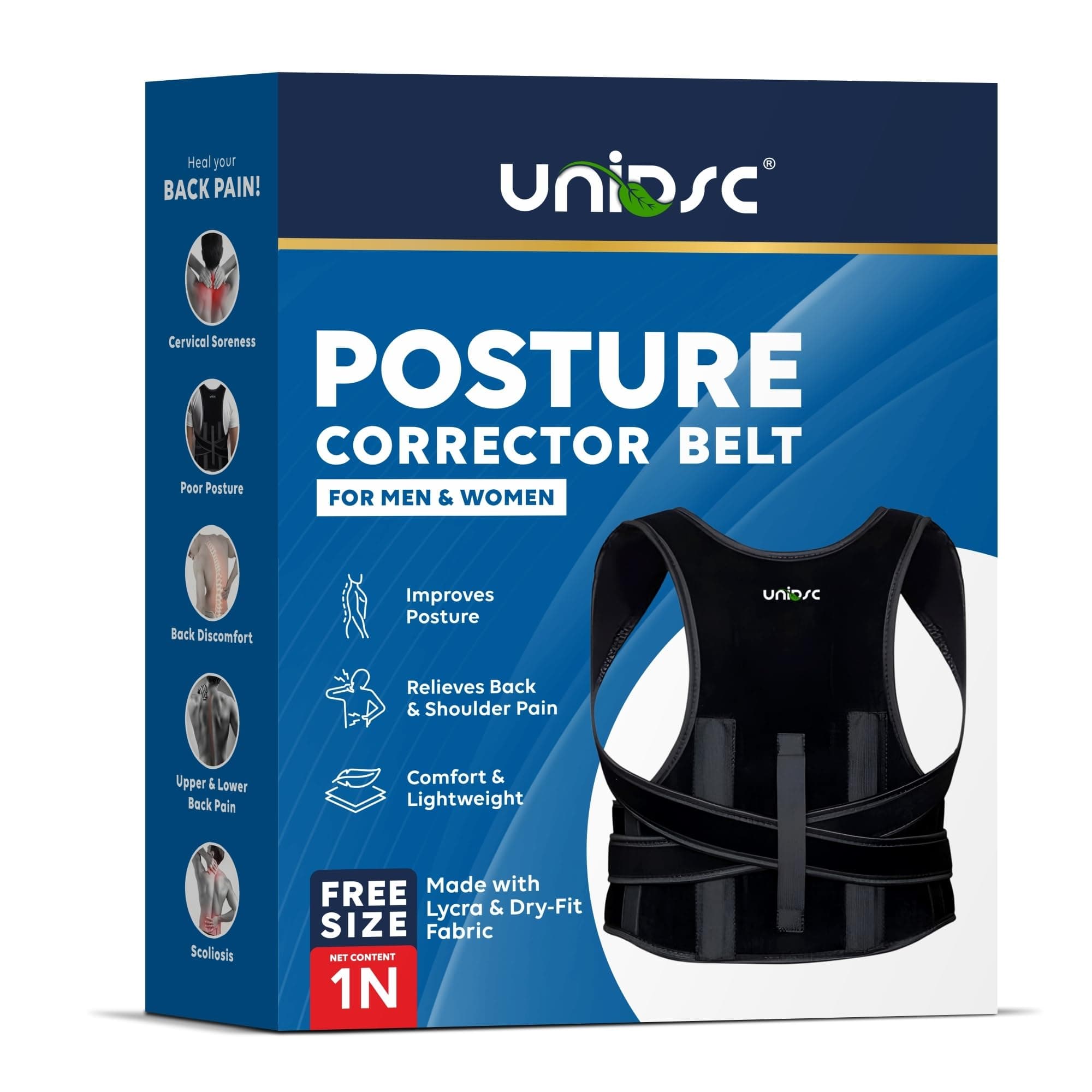 UNIDSC Premium Posture Corrector Belt for Men & Women | Adjustable Back Support Belt for Pain Relief, Shoulder & Spine Alignment | Universal Size (Metallic Design) | Back Straightener for Everyday Use (Premium Posture Belt)