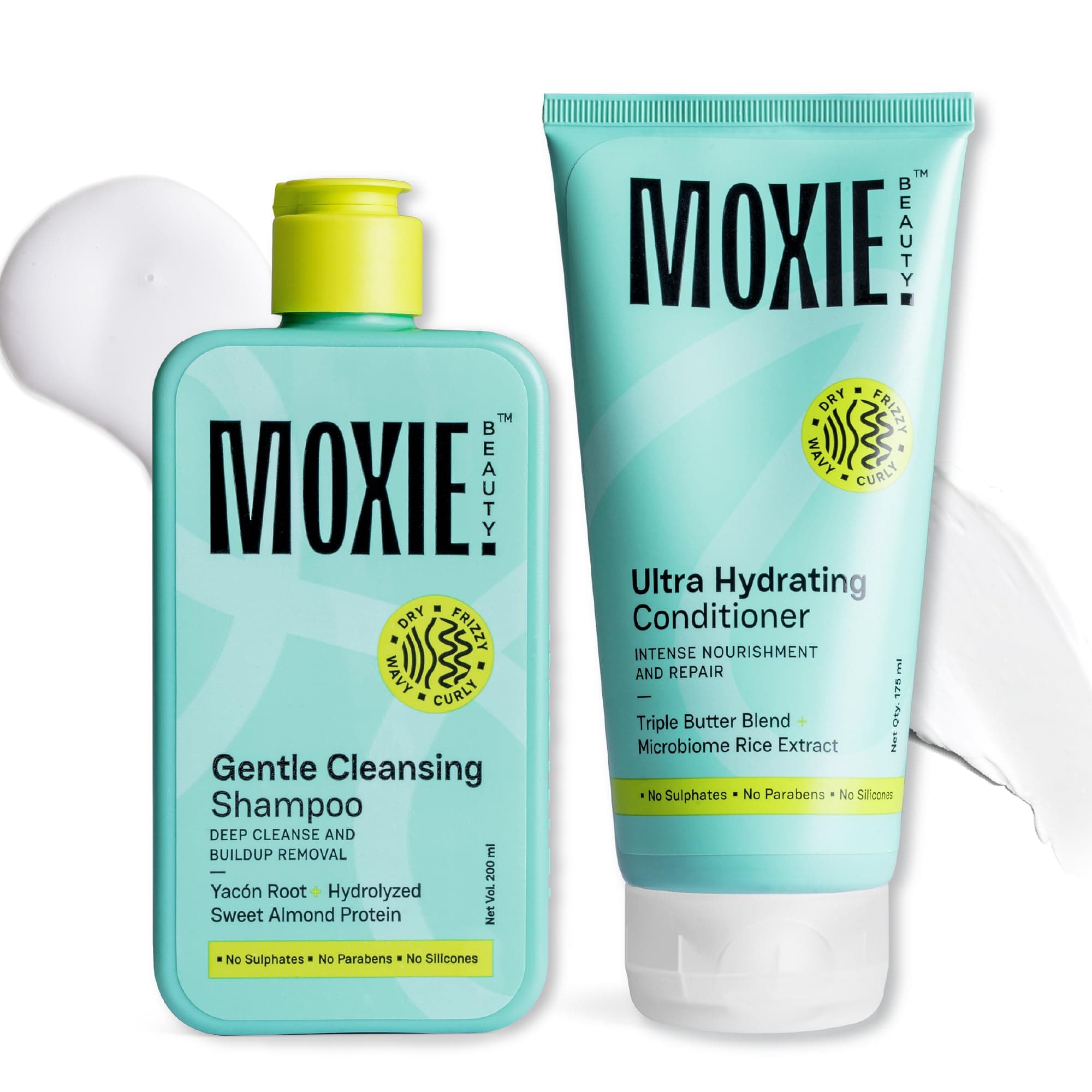 Moxie Beauty Rinse & Shine Shampoo and Conditioner Combo for Women & Men | Sulphate & Paraben Free Hair Care Set | Hydrating Duo for Wavy, Dry & Frizzy Strands | 1.5x Stronger Hair | Gentle Cleansing Shampoo (200ml) & Ultra Hydrating Conditioner (175ml)