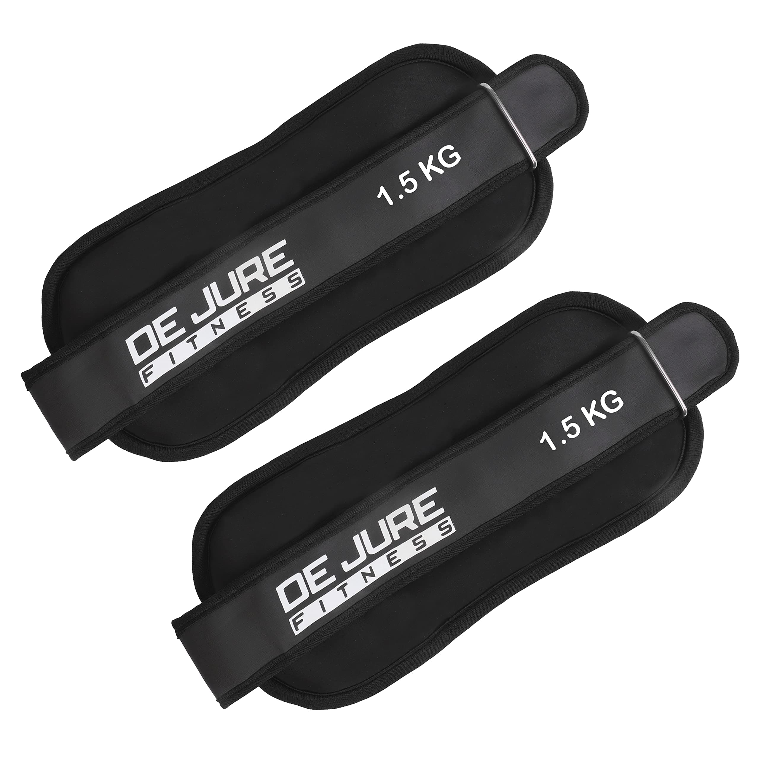De Jure Fitness Premium Adjustable Ankle Weights Set 3KG Total (1.5KG x 2) | Leg & Wrist Weights for Men & Women | Durable Lycra & Cast Iron Construction | Ideal for Walking, Running, Jogging, Cardio, Strength Training & Home Gym Workouts | (Black-Black)