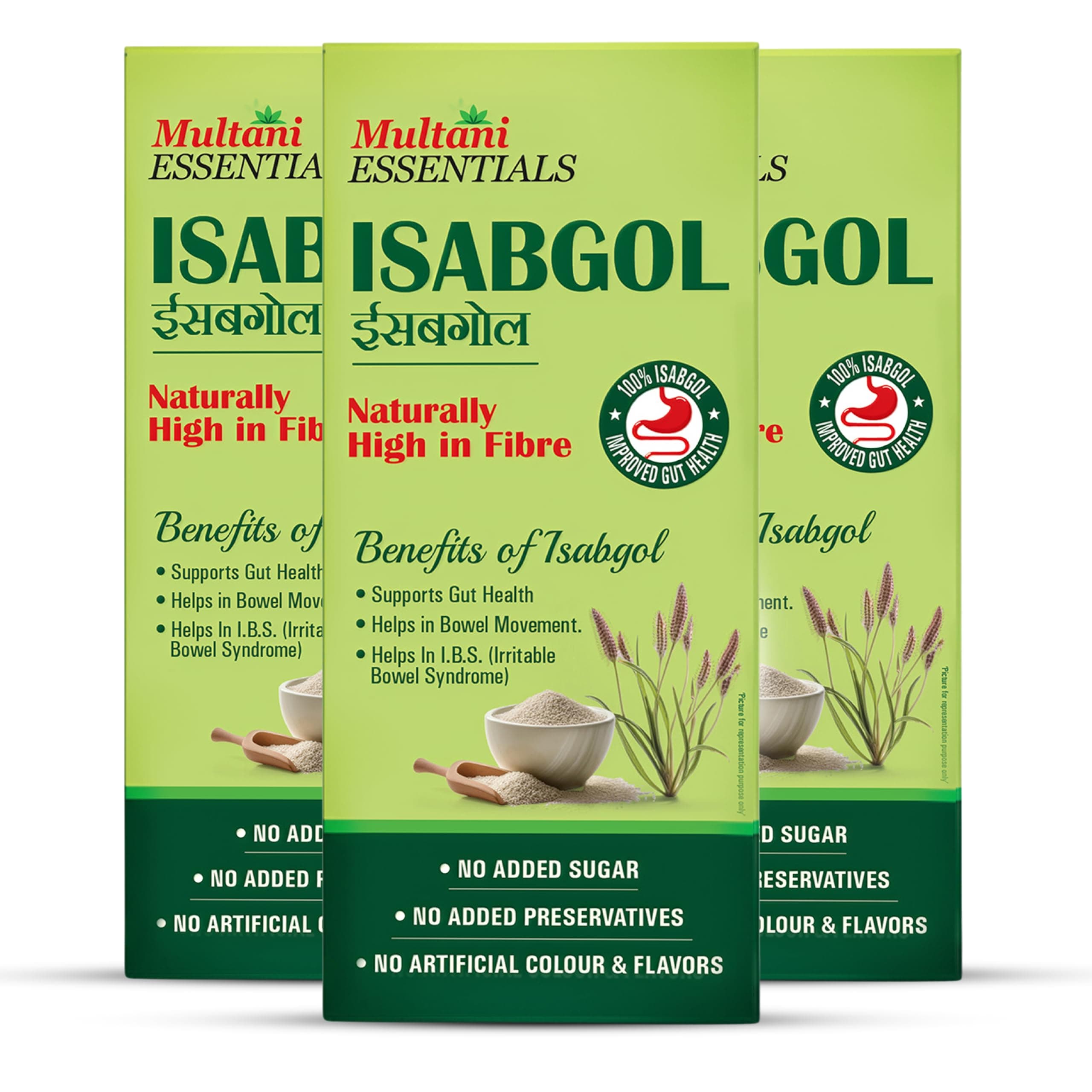 Multani Essentials Isabgol | Psyllium Husk Powder - 100gm (Pack of 3) | For Gut Health And Irritable Bowel Syndrome | Effectively Relieves Constipation | Fibre Supplement For Digestion | Chemical Free | No Added Sugar Or Artificial Flavour | 100% Isabgol