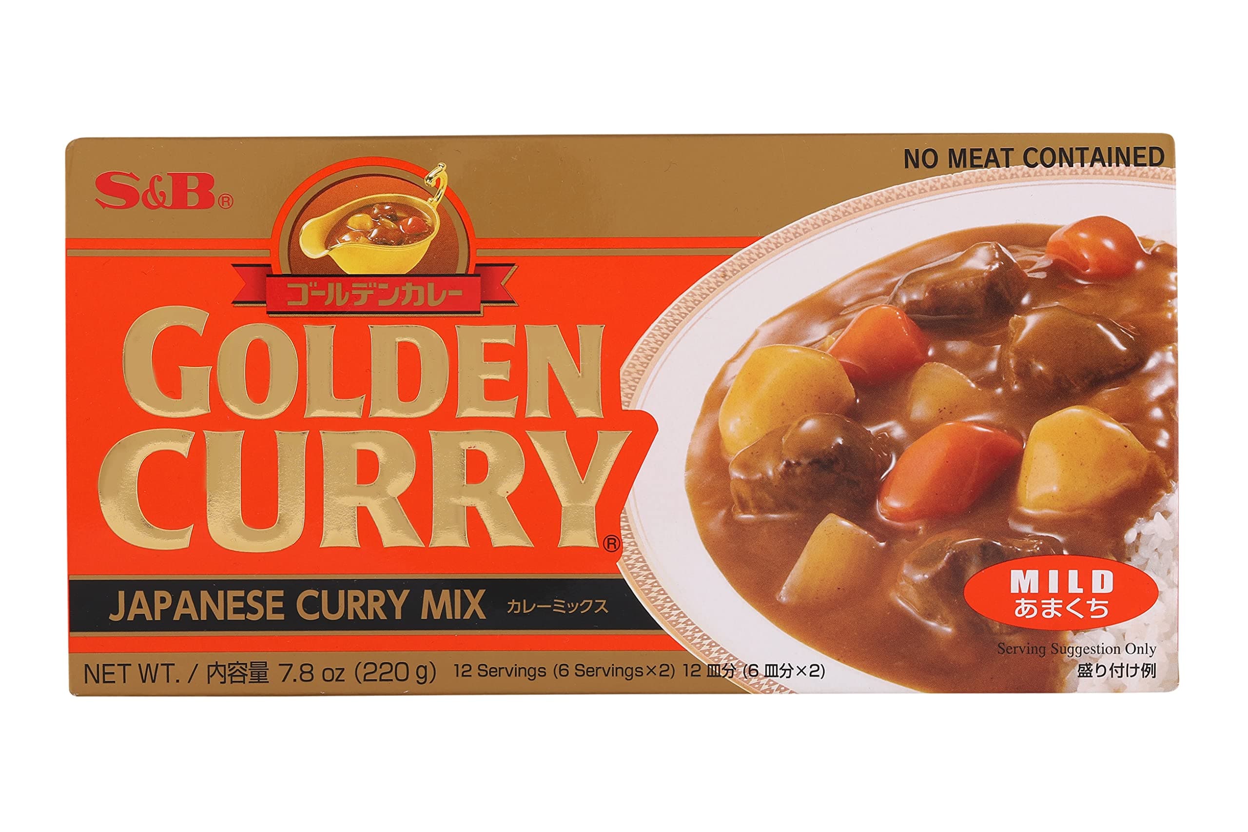 S&B Golden Curry Mix Mild 220g | Authentic Japanese Curry Roux | Ready-to-Cook Curry Sauce Mix | Makes 12 Servings | No Meat Contained | Rich Umami Flavor | Perfect for Chicken, Beef, Seafood, Tofu & Vegetables | Product of Japan
