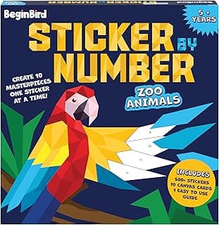 BeginBird Sticker By Number DIY Art Activity Zoo Animals,Craft Kits & Supplies, Mess-Free Fun For Kids,Unicorns and Princesses,10 Magical Artworks, 500+ Stickers ,Art & Craft Kit,Travel Toys,Gifts for Boys & Girls Ages 5, 6, 7,8,9,10,11