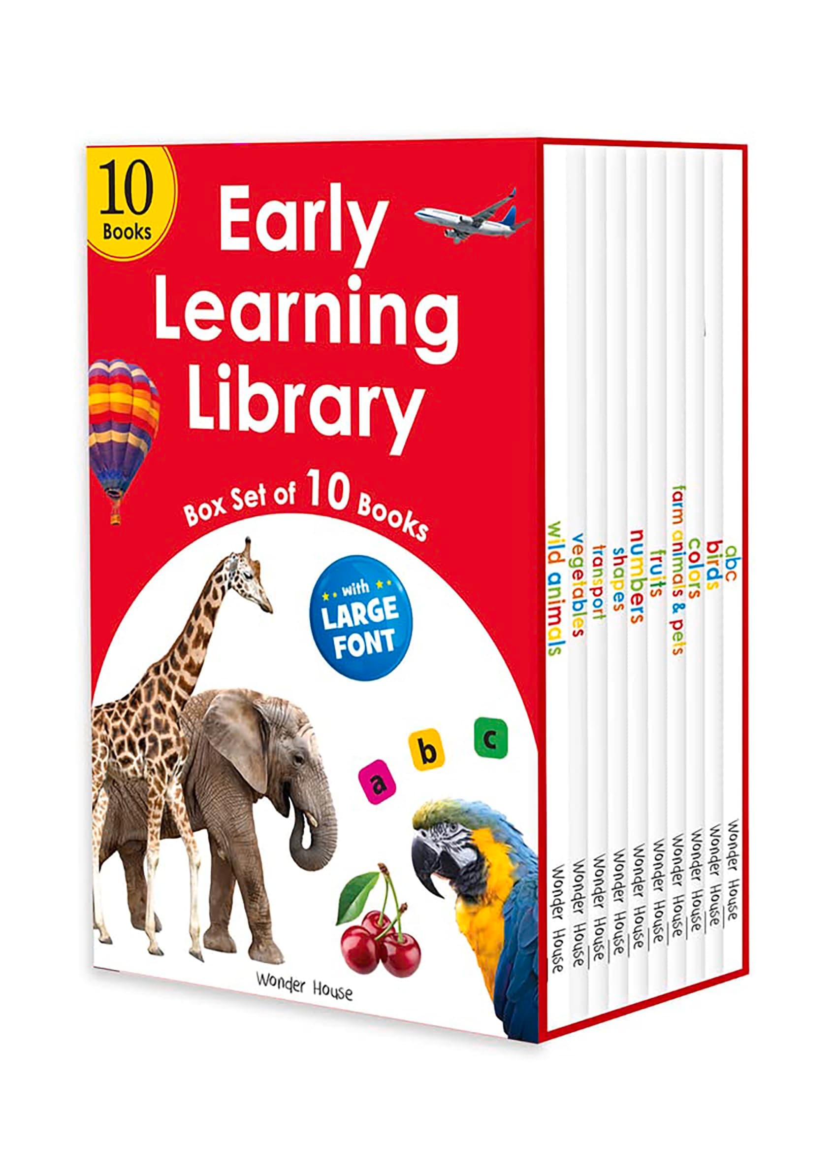 Early Learning Library – Box Set of 10 Books: Big Board Books Series with Large Font for Kids | Includes ABC, Numbers, Shapes, Colours, Birds, Wild Animals, Farm Animals & Pets, Fruits, Vegetables, Transport | Bold Text & Bright Pictures | Ages 0–5 Years